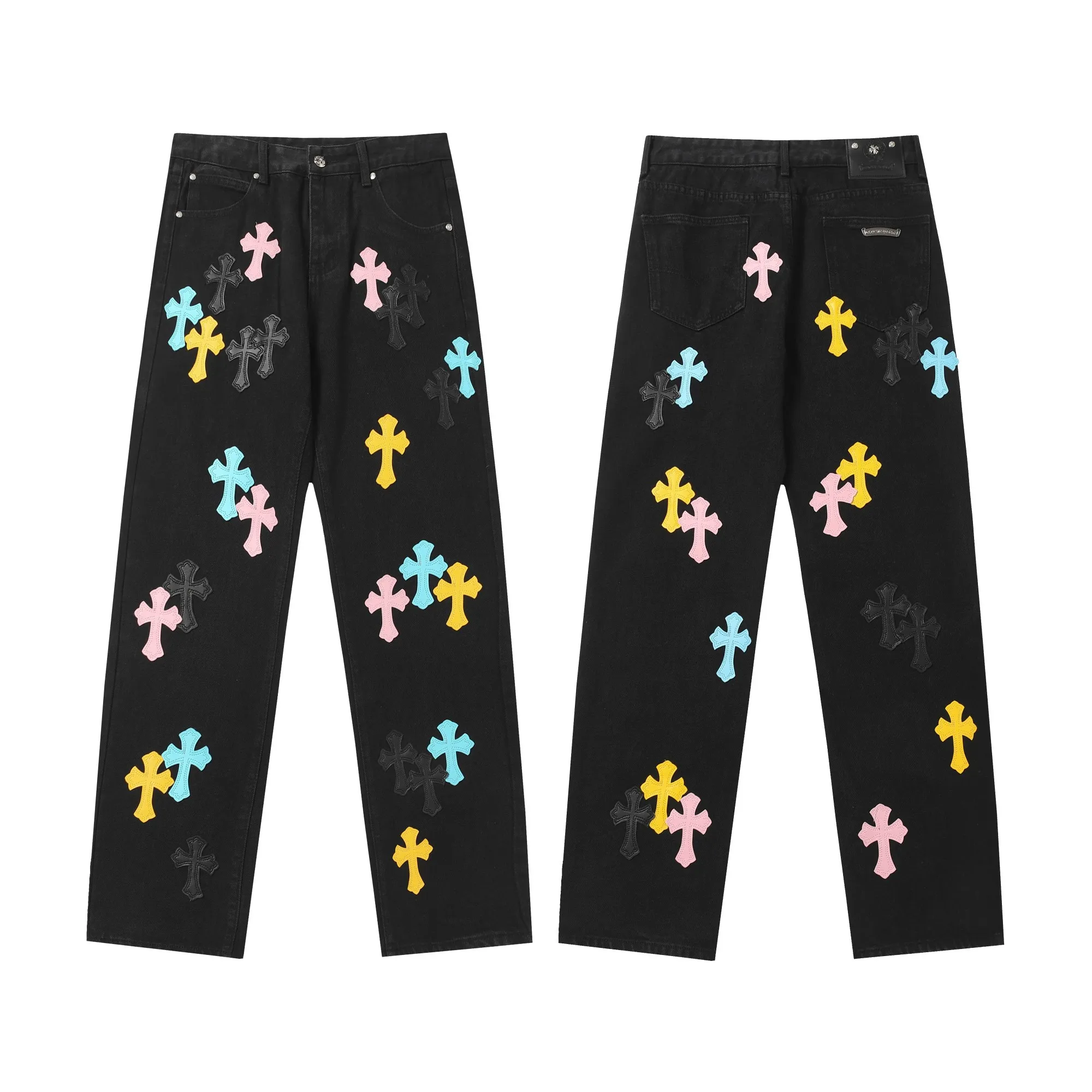 KE983 P250 The only correct leather label version on the market Chrome Hearts CH Cross embroidery Miami limited color leather jeans Top ceiling quality 100% correct version The correct version is here!  Believe me this must be the best quality you will ever come across! ! Excellent value for money! !  Styles with different washes and textures are very friendly to people with thin legs and thick legs. The straight version is very flattering to the shape of the legs. The moderate length is timeless and easy to match. It is the basis of various styles and a must-have in the wardrobe! ! Add a little stacking to make the atmosphere easy to control. The fabric is stiff but the upper body is soft without losing texture. The sides and cuffs of some styles have a bone-wash effect. It’s really hard not to love it!  ✅Correctly customize the Croxin metal leather label on the back panel. It is definitely not sold directly with the cross on the finished jeans. 1:1 copying strives for excellence and the details are perfectly grasped. ✅The cross leather label is clear and smooth. Exquisite turning top craftsmanship. ✅Buttons, zippers and hardware are all customized versions of the Croxin LOGO. ✅High-cost washing process. Size: 28 30 32 34 36